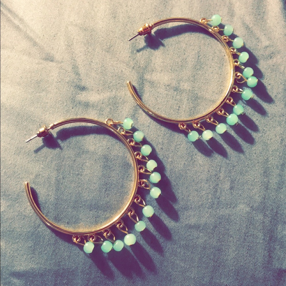 Blue and Gold Hoop Earrings